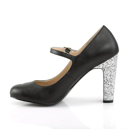 Pleaser Pink Label Pompes pour femmes QUEEN-02 BLK FAUX CUIR-SLV GLITTER