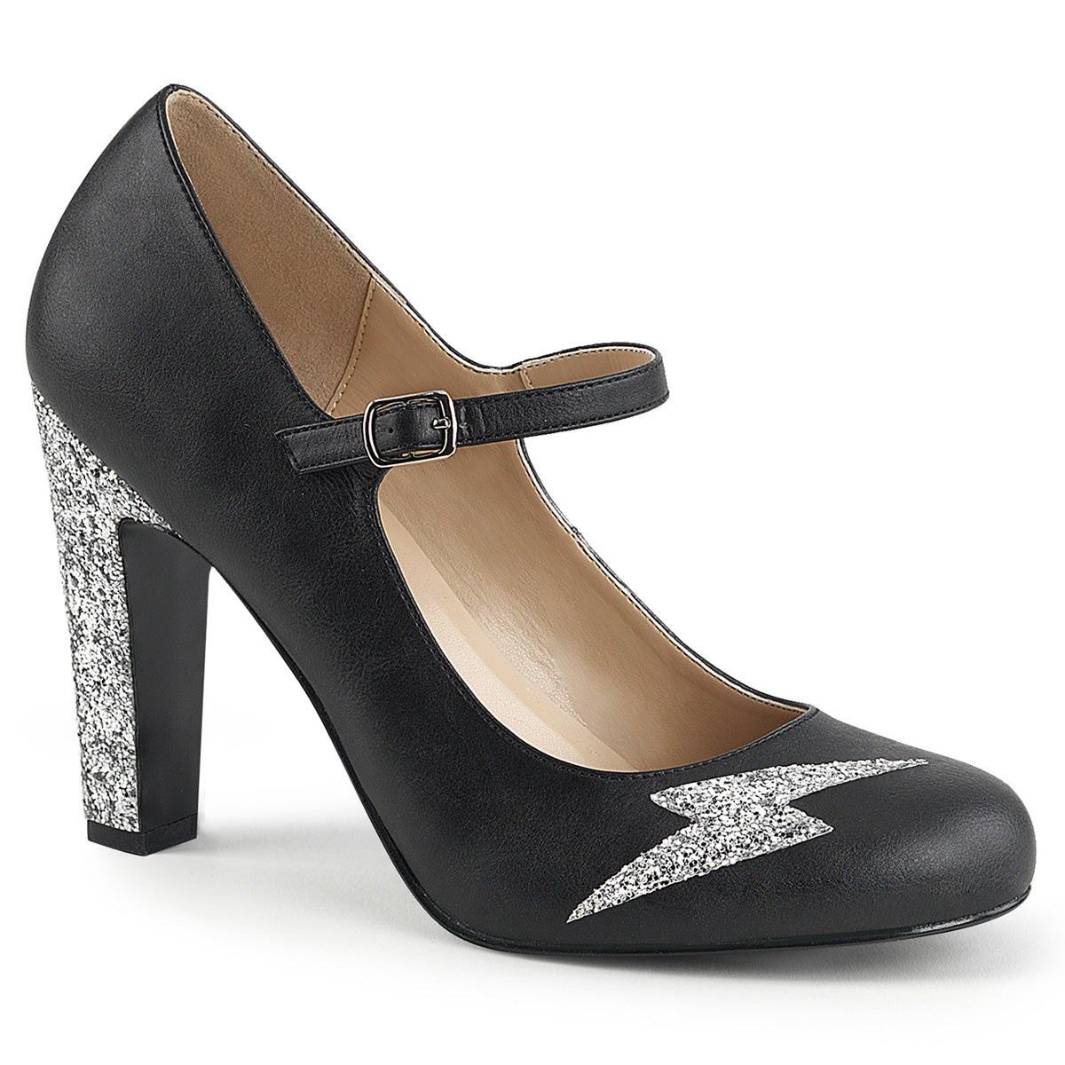 Pleaser Pink Label Pompes pour femmes QUEEN-02 BLK FAUX CUIR-SLV GLITTER