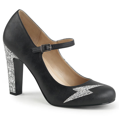 Pleaser Pink Label Pompes pour femmes QUEEN-02 BLK FAUX CUIR-SLV GLITTER