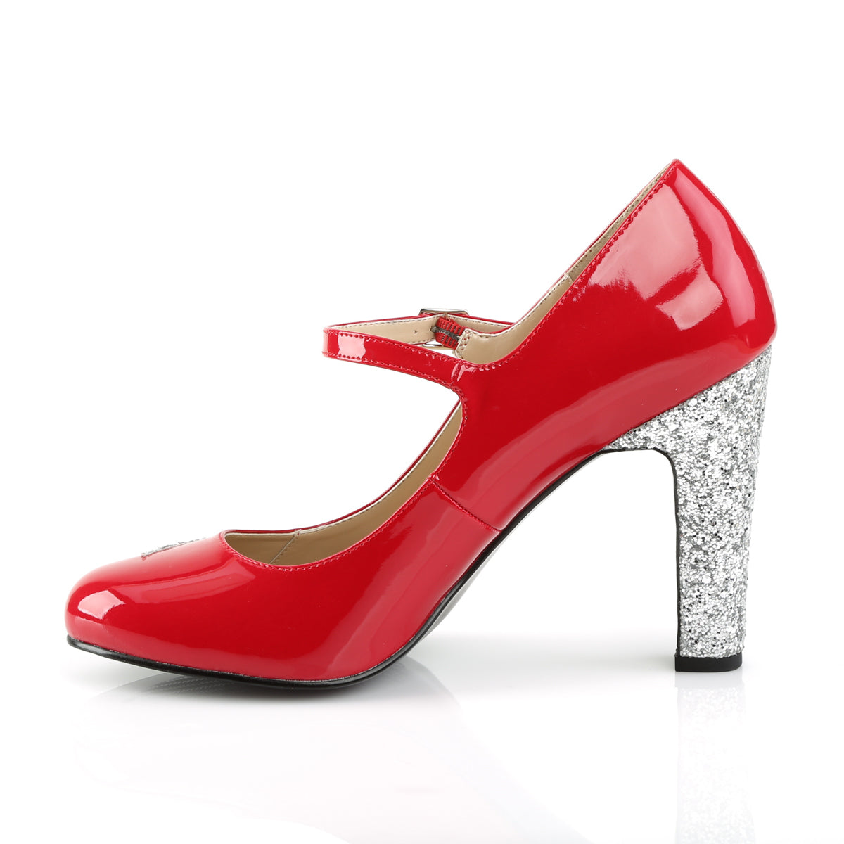 Pleaser Pink Label Womens Pumps QUEEN-02 Red Pat-Slv Glitter