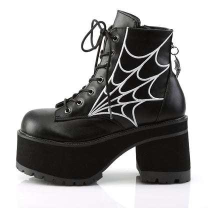 DemoniaCult Bottes de cheville des femmes RANGER-105 Cuir végétalien BLK