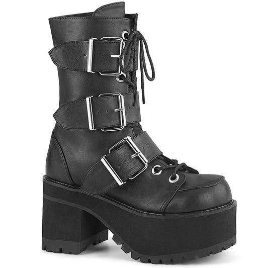 DemoniaCult Bottes de cheville des femmes RANGER-308 Cuir végétalien BLK