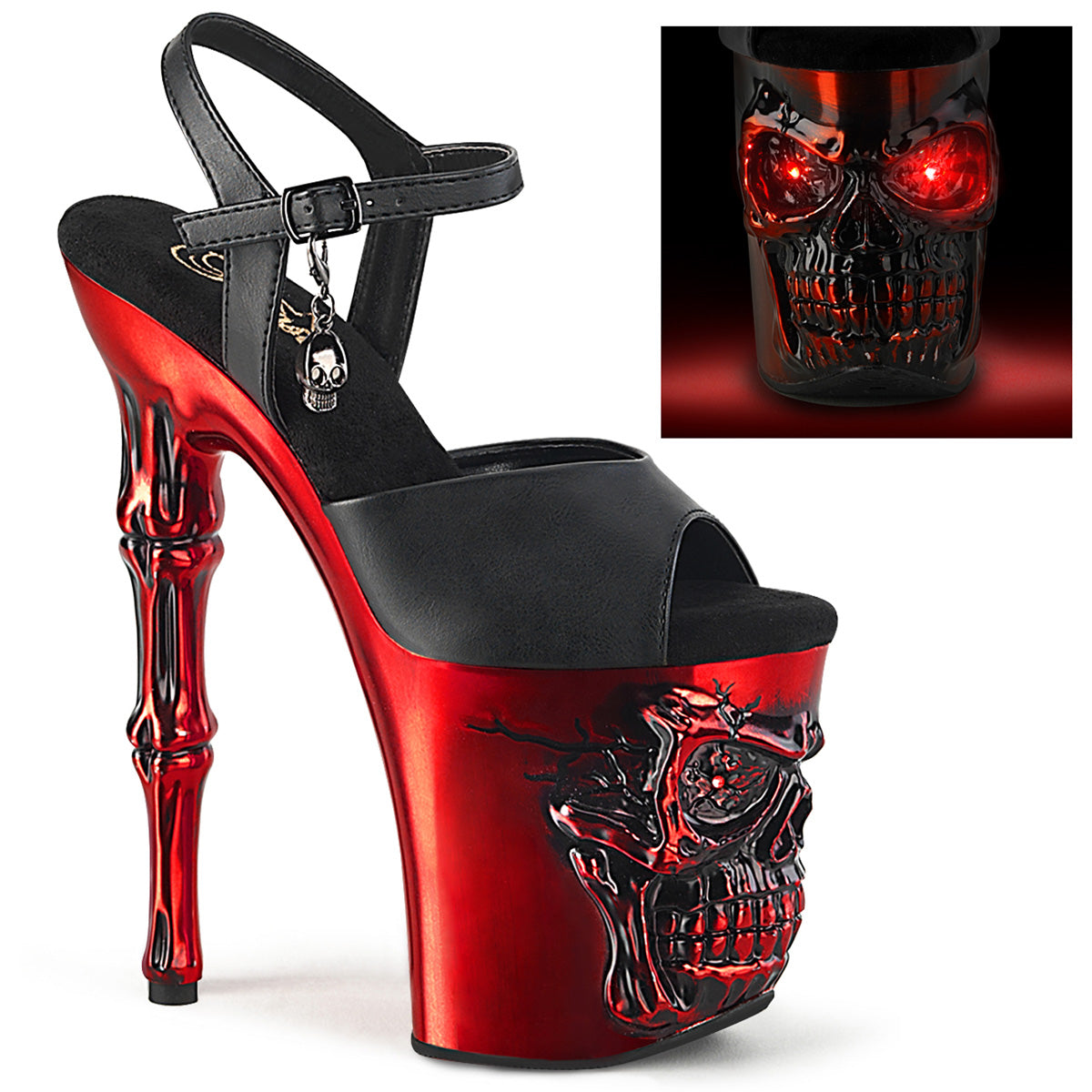 Pleaser  Des sandales RAPTURE-809-LT BLK faux cuir / chrome rouge satin