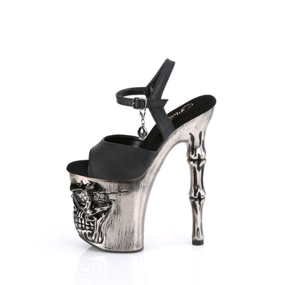 Pleaser  Sandals RAPTURE-809-LT Blk Faux Leather/Satin Pewter Chrome