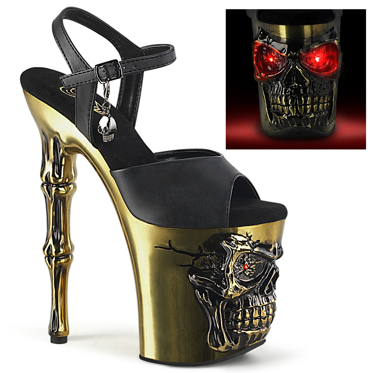 Pleaser  Des sandales RAPTURE-809-lt Blk faux cuir / laiton en laiton en satin