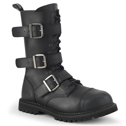 DemoniaCult Bottes pour hommes RIOT-12bk en cuir végétalien BLK