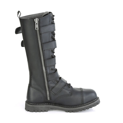 DemoniaCult Bottes pour hommes RIOT-18bk en cuir végétalien BLK