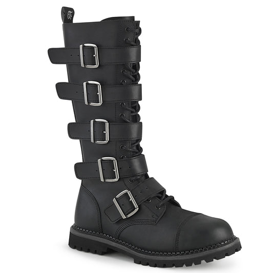DemoniaCult Bottes pour hommes RIOT-18bk en cuir végétalien BLK