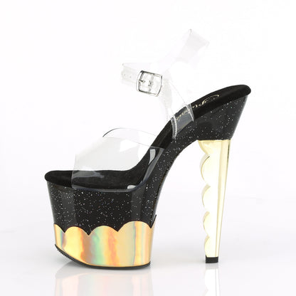 Pleaser Sandales pour femmes SCALLOP-708-2HGM Hologramme CLR / BLK-GOLD