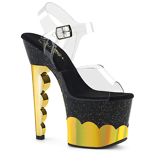 Pleaser Sandales pour femmes SCALLOP-708-2HGM Hologramme CLR / BLK-GOLD