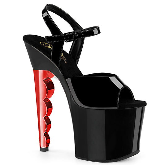 Pleaser Sandales pour femmes SCALLOP-709ch BLK PAT / BLK-RED CHROME