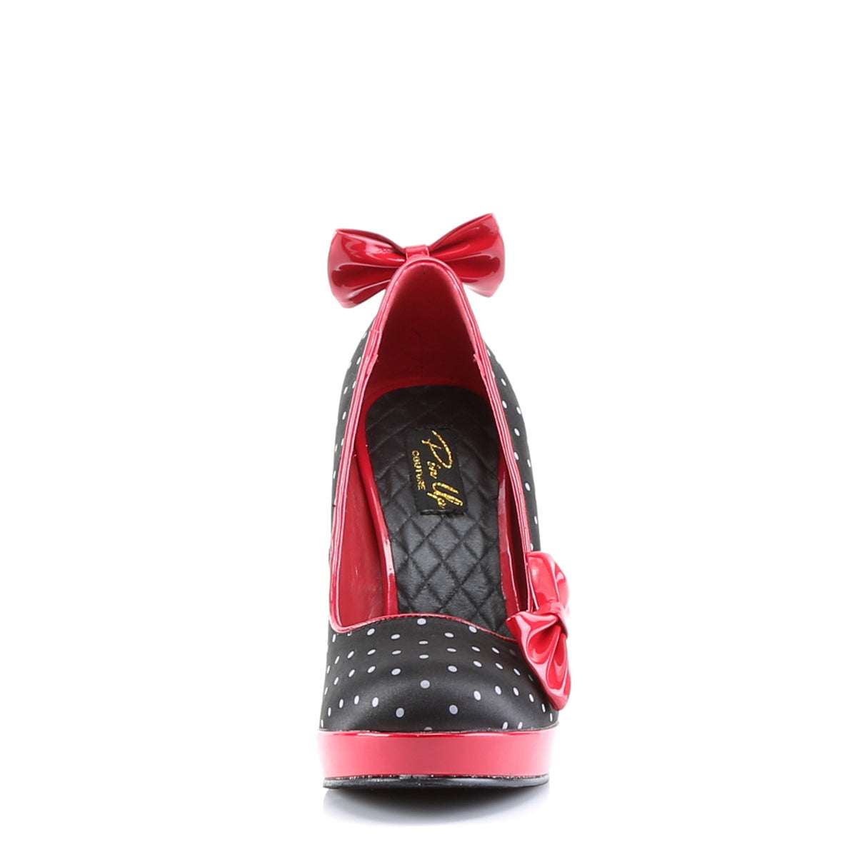 Pin Up Couture Pompes pour femmes SECRET-12 Blk Satin-Rouge Pat (Polka Dots Print)