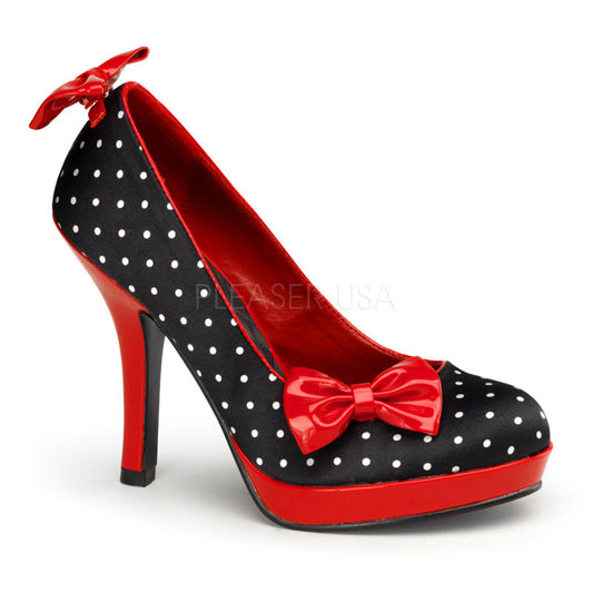 Pin Up Couture Pompes pour femmes SECRET-12 Blk Satin-Rouge Pat (Polka Dots Print)
