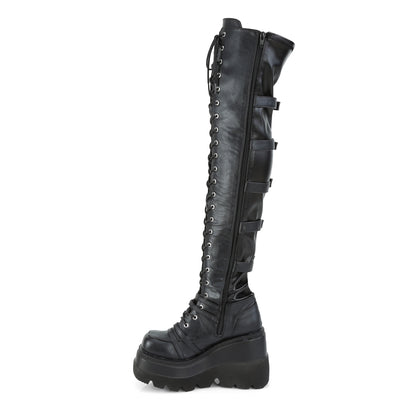 DemoniaCult Womens Boots SHAKER-350 Blk Veagn Leather-Stretch