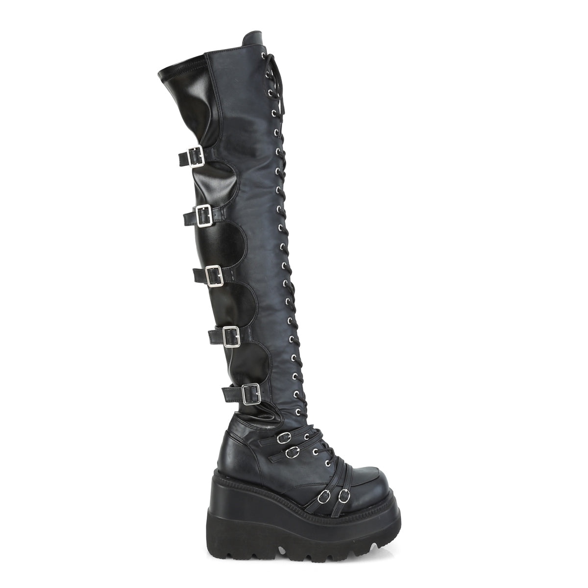 DemoniaCult Womens Boots SHAKER-350 Blk Veagn Leather-Stretch