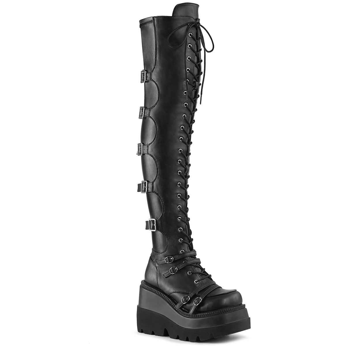 DemoniaCult Womens Boots SHAKER-350 Blk Veagn Leather-Stretch