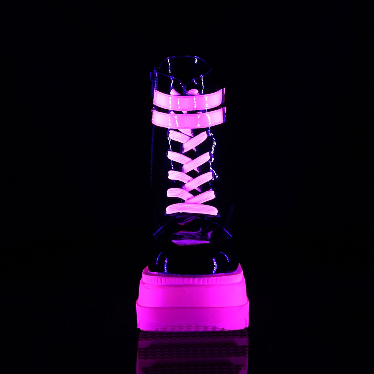 DemoniaCult Bottes de cheville des femmes SHAKER-52 blk pat-uv neon rose
