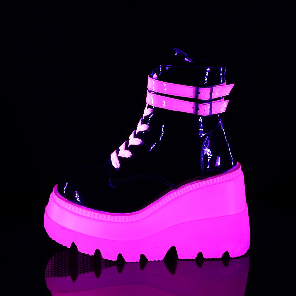 DemoniaCult Bottes de cheville des femmes SHAKER-52 blk pat-uv neon rose