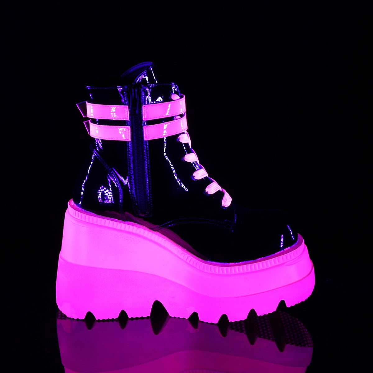 DemoniaCult Bottes de cheville des femmes SHAKER-52 blk pat-uv neon rose