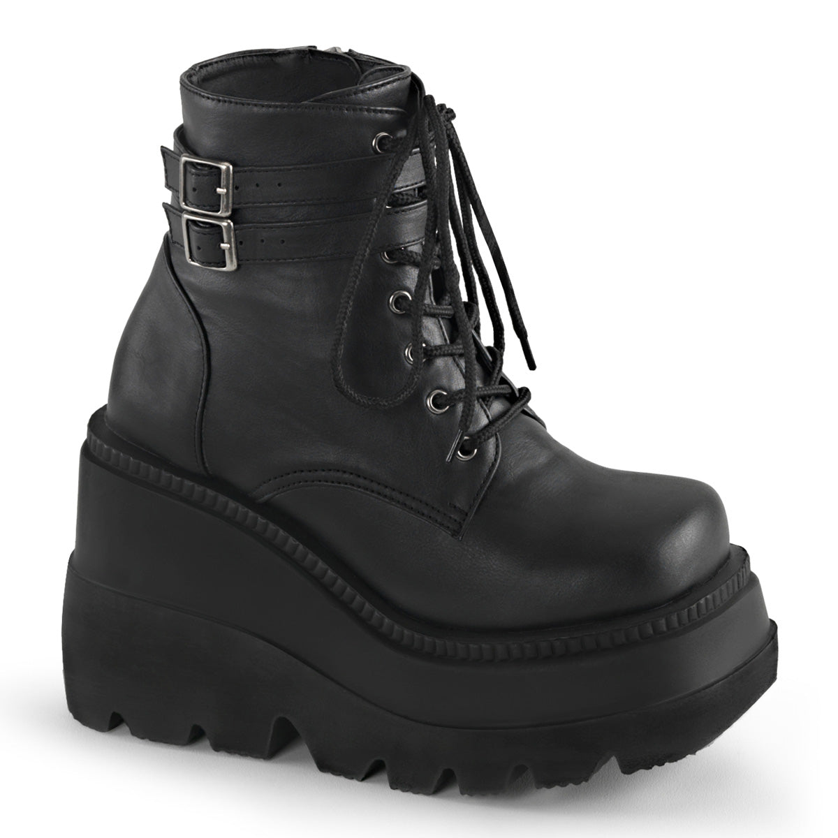 DemoniaCult Bottes de cheville des femmes SHAKER-52 Cuir végétalien BLK