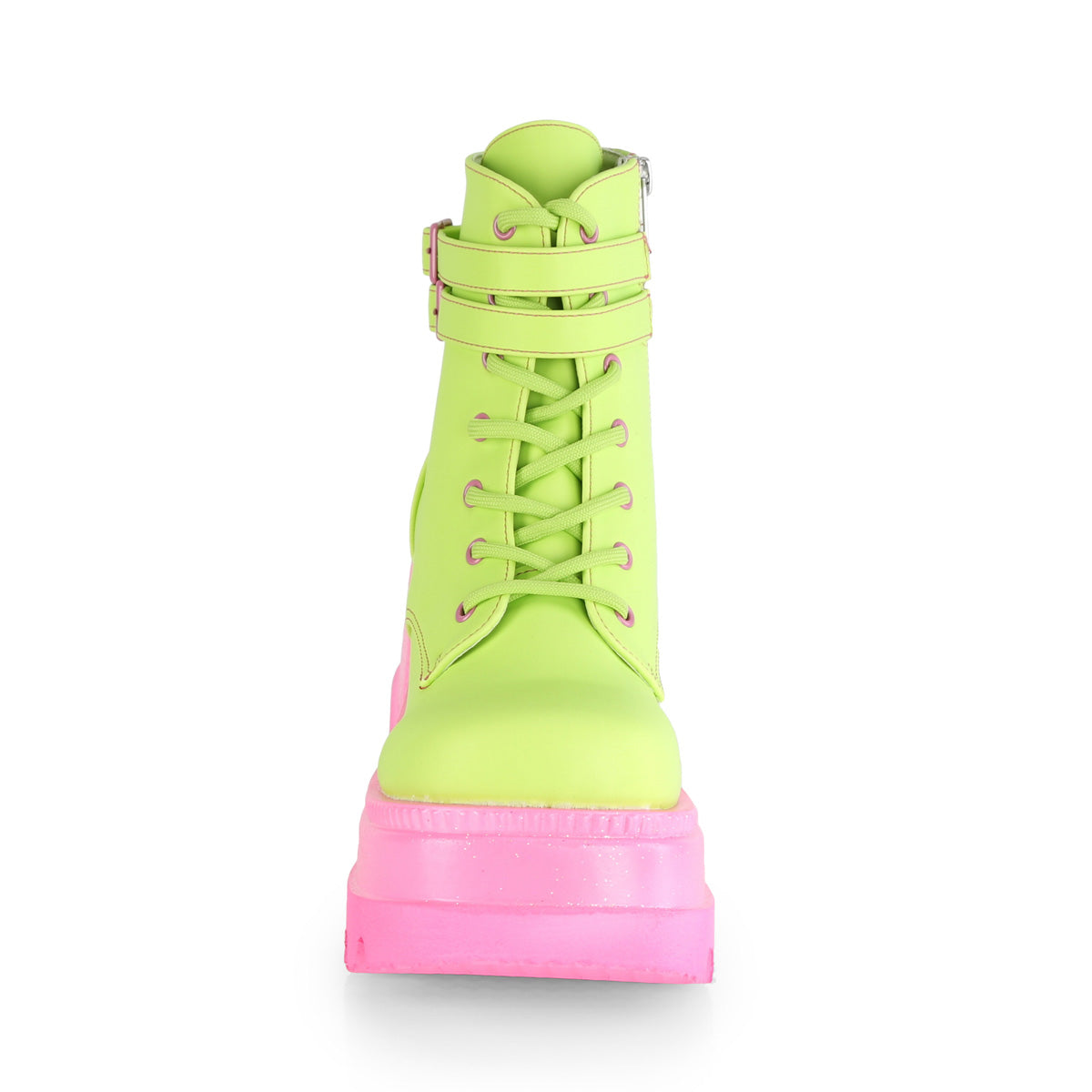 DemoniaCult Bottes de femmes SHAKER-52 cuir végétalien réfléchissant à la chaux / rose