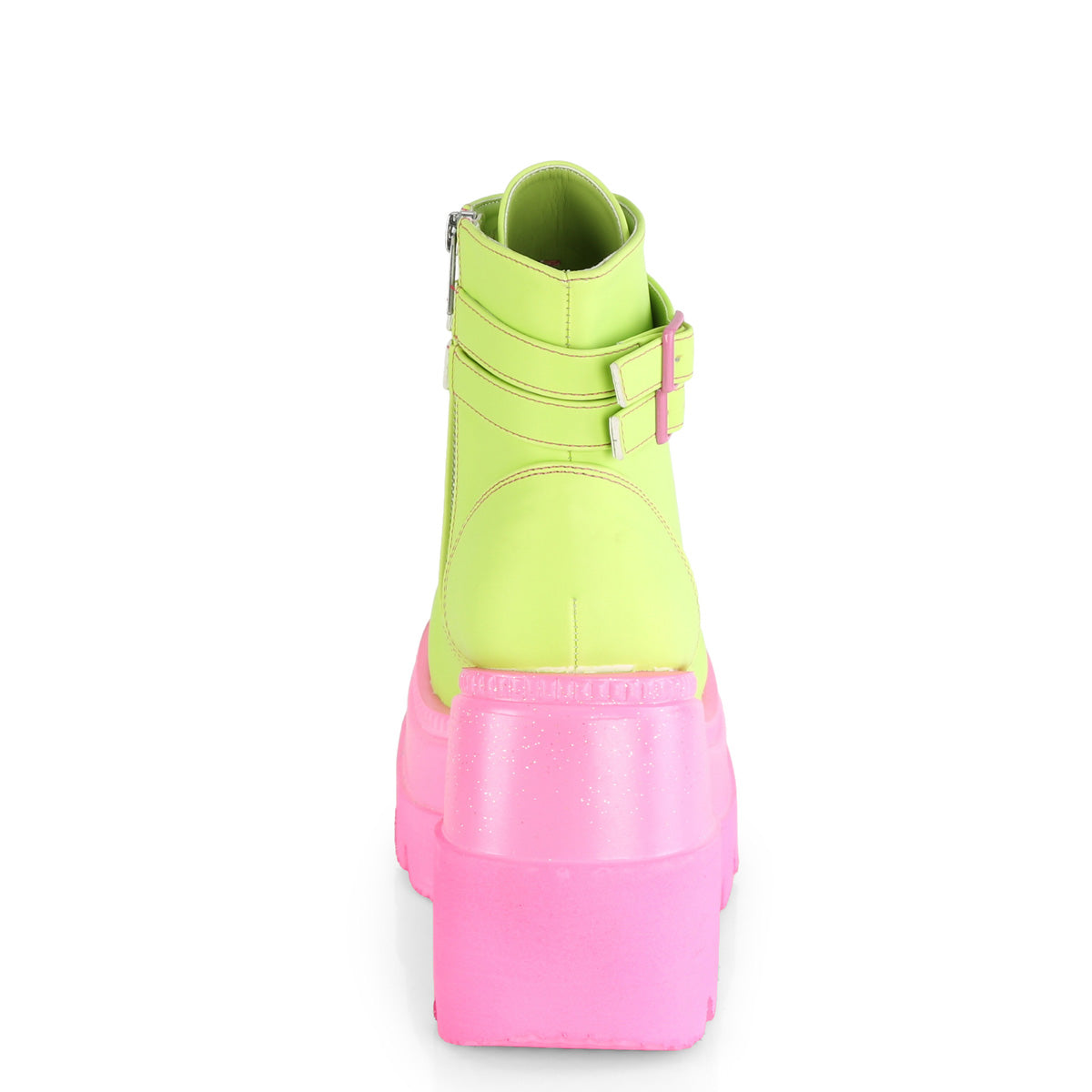 DemoniaCult Bottes de femmes SHAKER-52 cuir végétalien réfléchissant à la chaux / rose