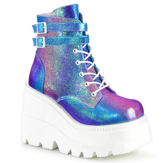 DemoniaCult Bottes de cheville des femmes SHAKER-52 cuir végétalien multi-irisé violet