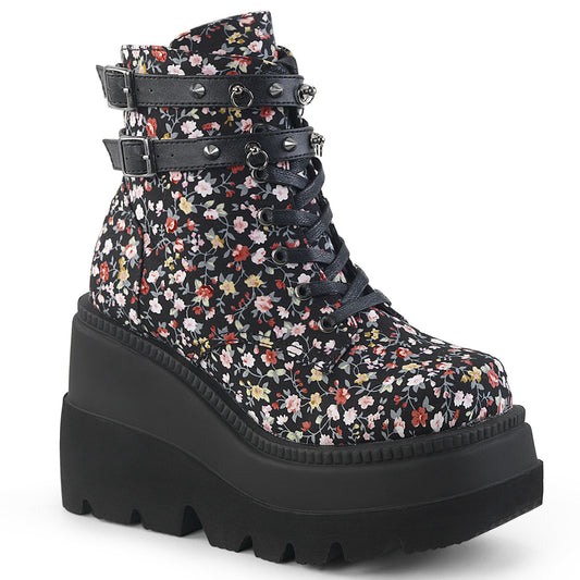 DemoniaCult Womens Ankle Boots SHAKER-52ST Floral Fabric