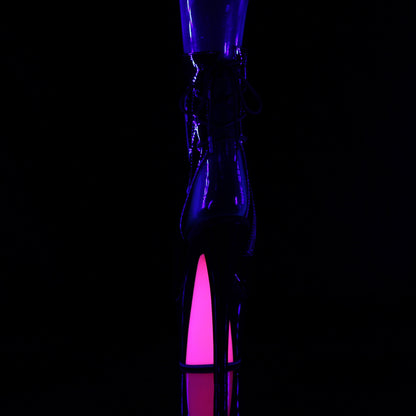 Pleaser Womens Ankle Boots SKY-1018TT Blk Pat/Blk-Neon H. Pink