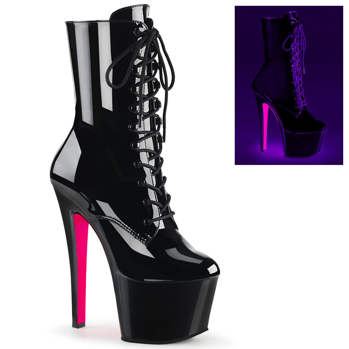 Pleaser Bottines pour femmes SKY-1020tt blk pat / blk-néon H. rose