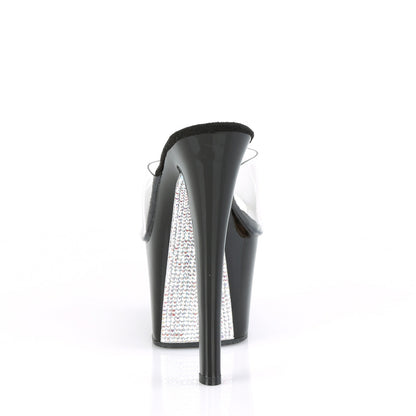 Pleaser Sandales pour femmes SKY-301Crrs CLR / BLK-SLV AB SHINESTONE