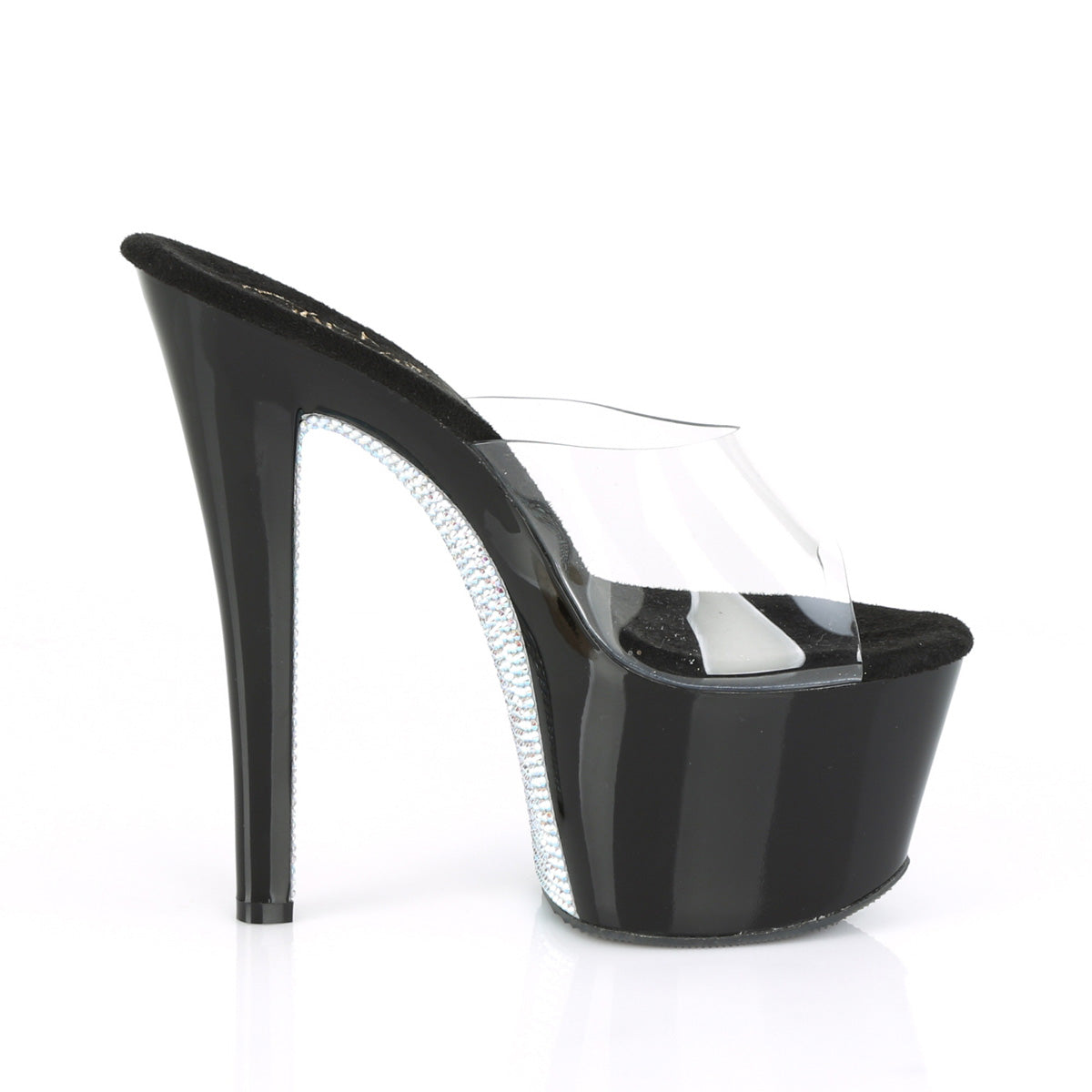 Pleaser Sandales pour femmes SKY-301Crrs CLR / BLK-SLV AB SHINESTONE