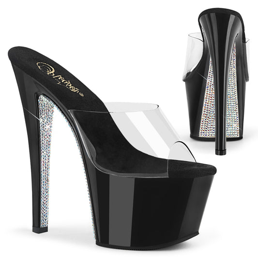 Pleaser Sandales pour femmes SKY-301Crrs CLR / BLK-SLV AB SHINESTONE