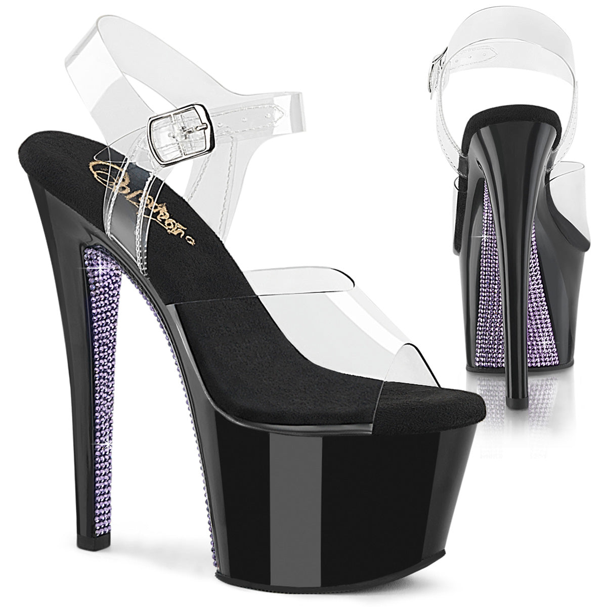 Pleaser Women's Platform Shoes SKY-308CRS Clr/Blk-Lavender RS