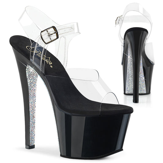 Pleaser Womens Sandals SKY-308CRS Clr/Blk-Slv AB RSTN