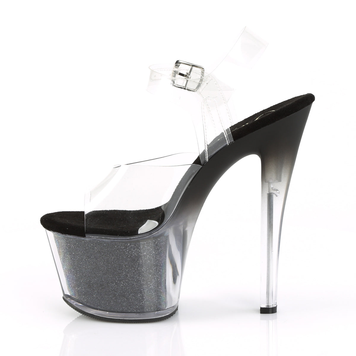 Pleaser Womens Sandals SKY-308G-T Clr/Blk Glitter Inserts