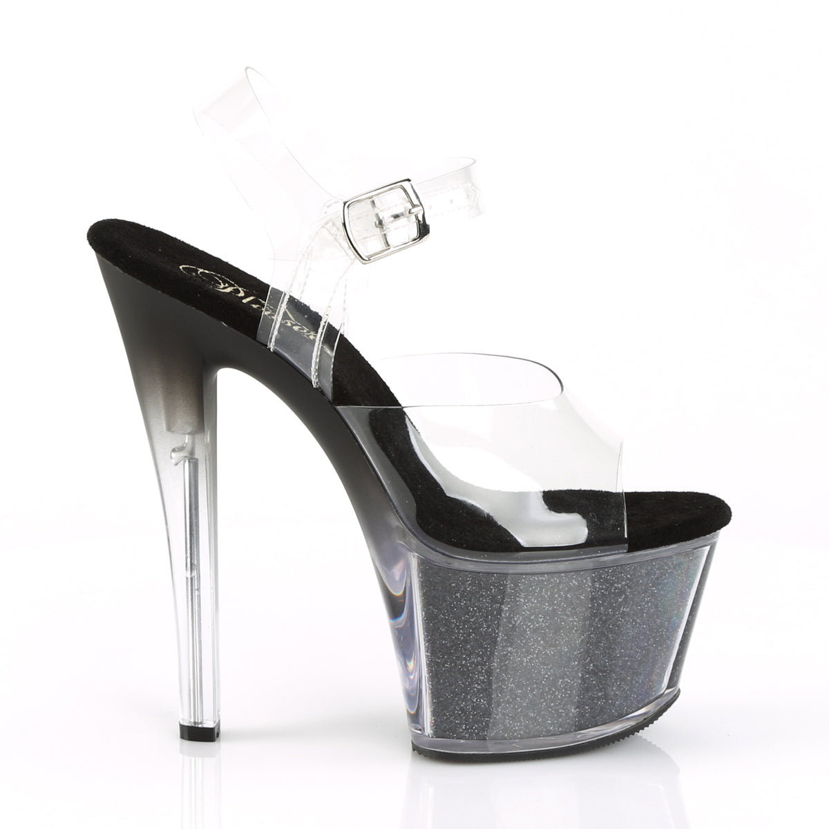 Pleaser Womens Sandals SKY-308G-T Clr/Blk Glitter Inserts