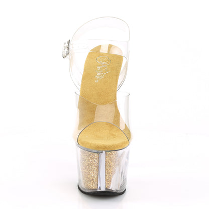Pleaser Sandales pour femmes SKY-308G-T ClR / Gold Multi Glitter Inserts