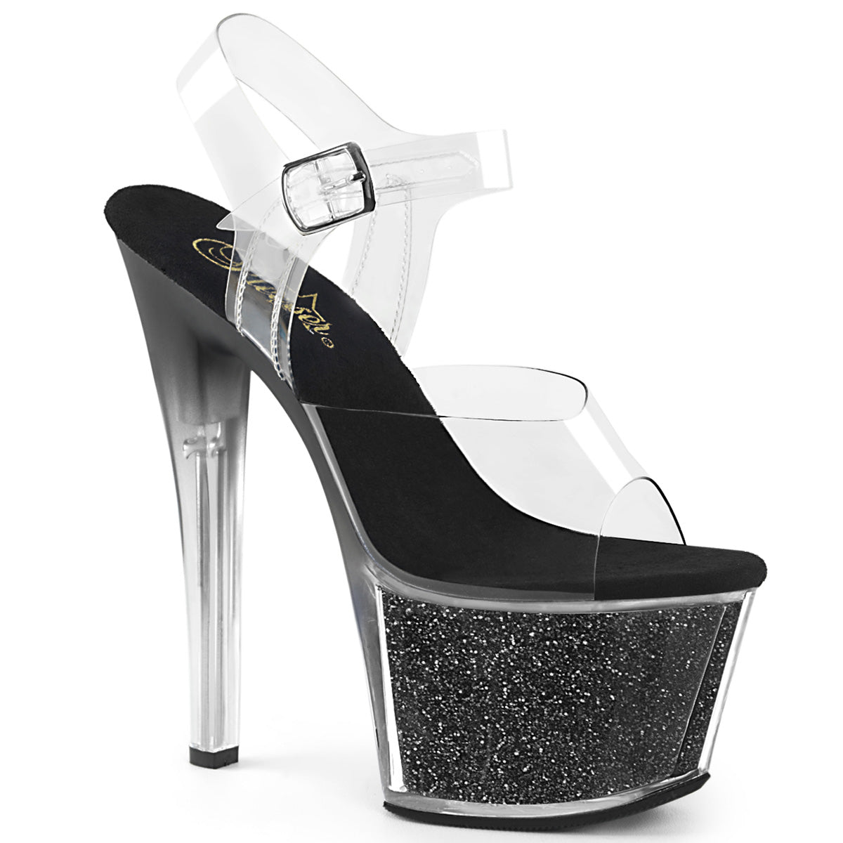 Pleaser Womens Sandals SKY-308G-T Clr/Blk Glitter Inserts