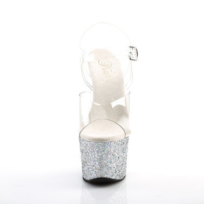 Pleaser Womens Sandals SKY-308LG Clr/Slv Multi Glitter