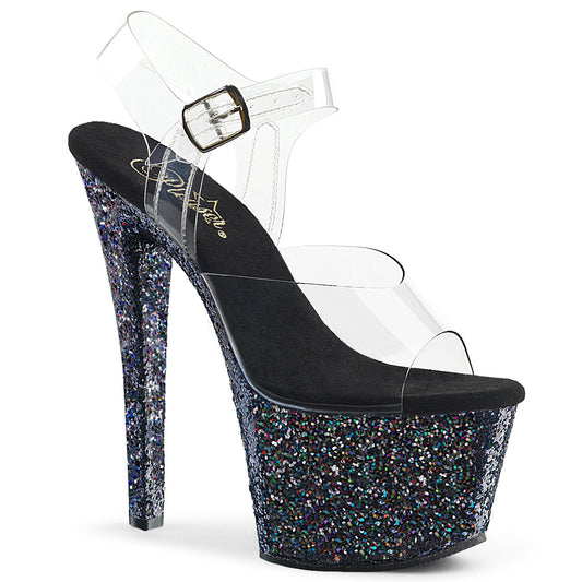 Pleaser Sandales pour femmes SKY-308LG CLR / BLK Multi Glitter