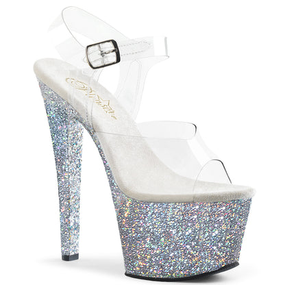 Pleaser Womens Sandals SKY-308LG Clr/Slv Multi Glitter