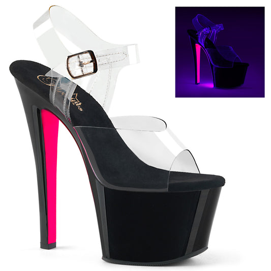 Pleaser Sandales pour femmes SKY-308tt clr / blk-néon rose