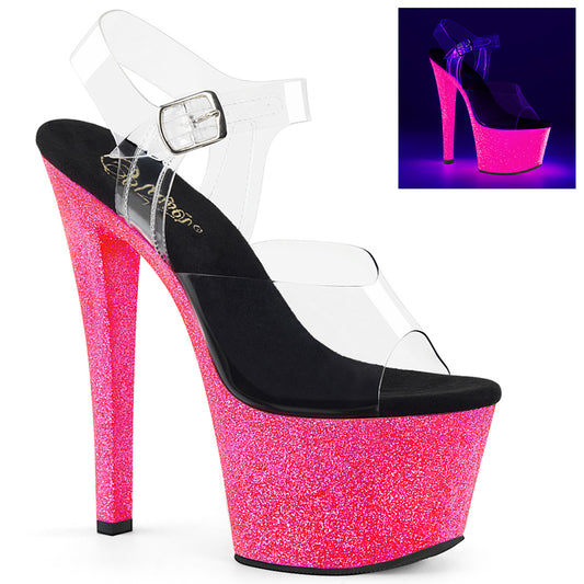 Pleaser Sandales pour femmes SKY-308uvg CLR / néon H. rose paillettes
