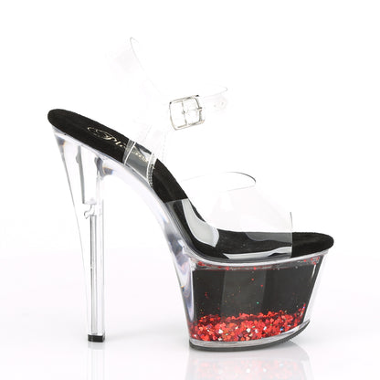 Pleaser Womens Sandals SKY-308WHG Clr/Blk-Red Glitter