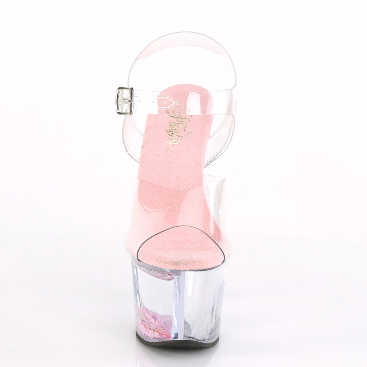 Pleaser Womens Sandals SKY-308WHG Clr/Clr-Baby Pink Glitter