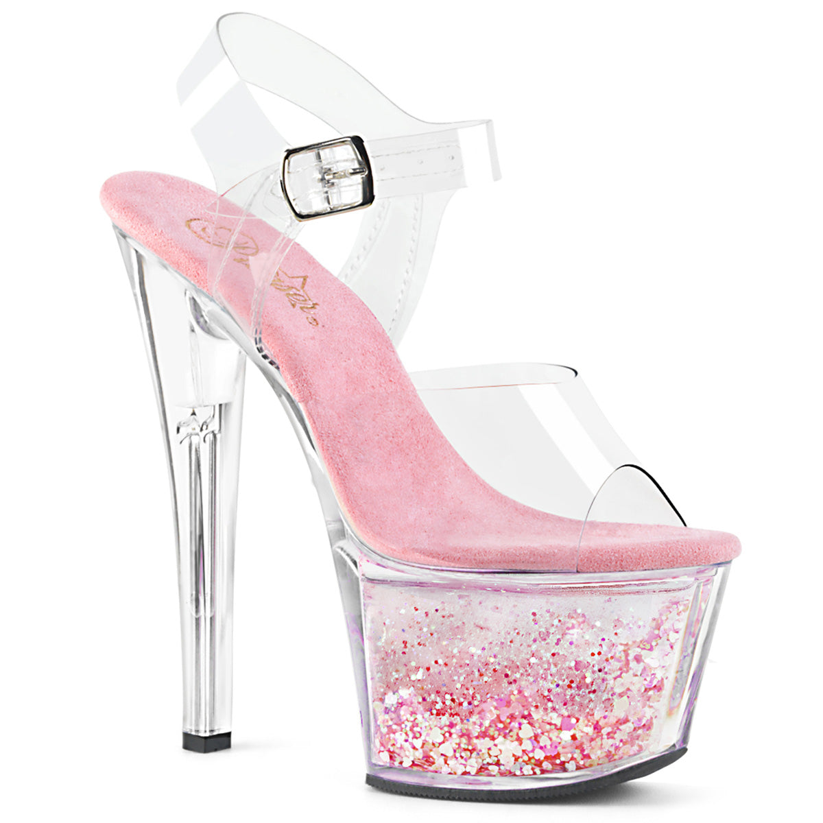 Pleaser Womens Sandals SKY-308WHG Clr/Clr-Baby Pink Glitter