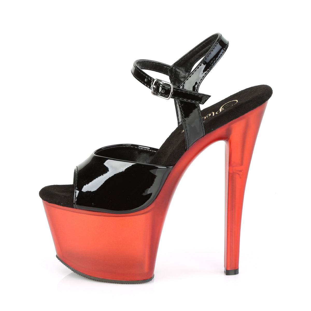Pleaser Womens Sandals SKY-309T Blk Pat/Frosted Red
