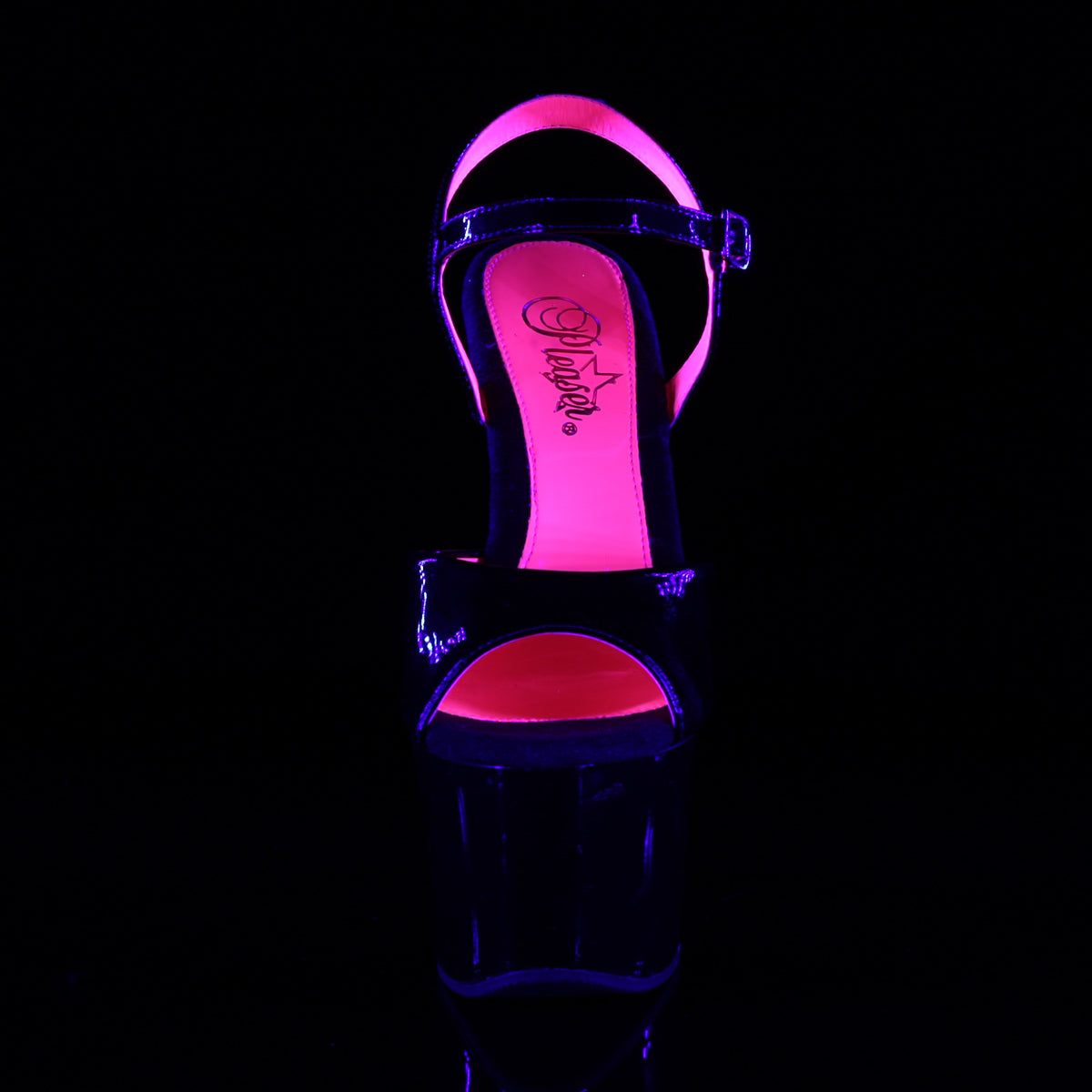 Pleaser Womens Sandals SKY-309TT Blk Pat/Blk-Neon H. Pink