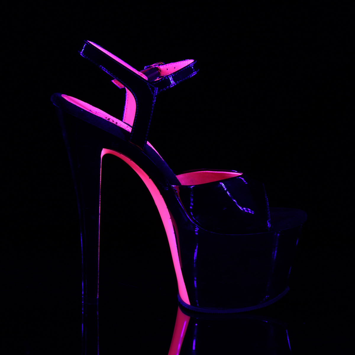 Pleaser Womens Sandals SKY-309TT Blk Pat/Blk-Neon H. Pink